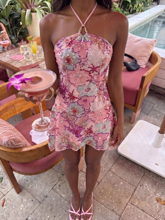 Dresses & Skirts - Pink Party Women's Backless Knot Lace Up Asymmetrical Mini Cami Dress